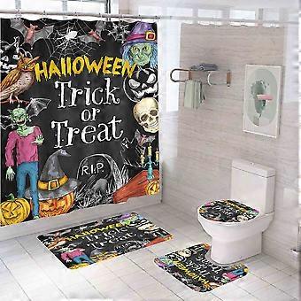 Halloween-duschvorhang- Und Badematten-set, 180 X 180 Cm – Halloween-badezimmerdekoration – Duschvorhang Mit Matte, Wc-sitzbezug Und Badematte – Halloween