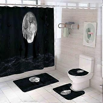 Halloween-duschvorhang-set „der Mond Hält Den Thron“, Generisches Halloween-badezimmerdekorationsset 180 Cm X 180 Cm – Duschvorhang Mit Matte, Wc-sitzbezug Usw.