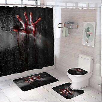Duschvorhang-set „blutige Hände“ Für Halloween, Allgemeine Halloween-badezimmerdekoration 180 Cm X 180 Cm – Duschvorhang Mit Matte, Wc-sitzbezug, Badematte M
