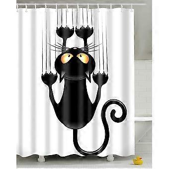 Diy Duschvorhang Mit Lustiger Leashy-katze (schwarze Katze, 150x180)
