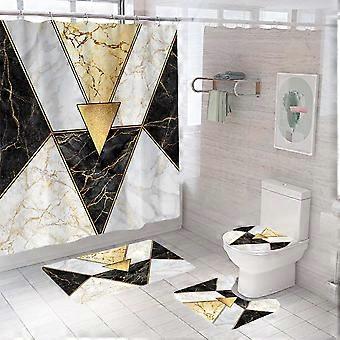 Duschvorhang Mit Weicher, Rutschfester Badematte, Wc-sitzbezug Fürs Badezimmer, Vierteiliges Set, Wasserdichte Duschvorhänge, Luxuriöses Geometrisches 3d-muster