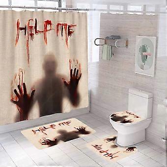 Halloween-duschvorhang Und Badematten-set, Generische Badezimmerdekorationen Für Halloween, 180 X 180 Cm (71 X 71 Zoll): Duschvorhang Mit Badematte, Wc-sitzbezug, B
