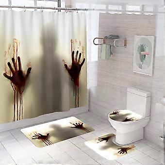 Halloween-duschvorhang-set Mit Blutigem Handabdruck, Halloween-badezimmerdekoration 180 Cm X 180 Cm - Duschvorhang Mit Matte, Wc-sitzbezug, Badematte -