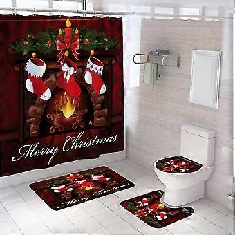 Set Mit 4 Weihnachtlichen Duschvorhängen Inklusive Antirutschmatten (stil 5)