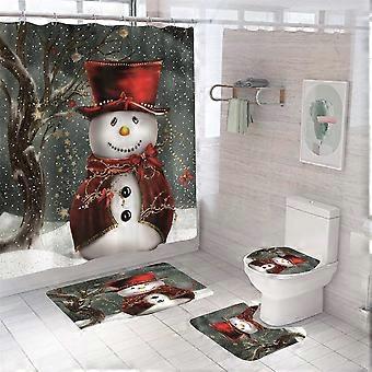 4-teiliges Set Bestehend Aus Einem Duschvorhang Mit Schneemannmotiv, Einer Badematte, Einem Wc-sitzbezug Und Einer Badematte Zur Weihnachtlichen Badezimmerdekoration.