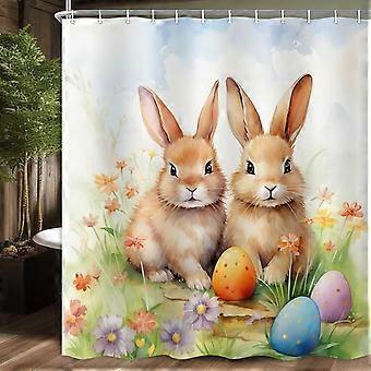 Osterduschvorhang, Retro-blumenmuster-duschvorhang-set Mit Haken, 71 X 71 Zoll