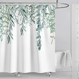 Wasserdichter Und Schimmelresistenter Duschvorhang Aus Polyester Mit Grünem Blattmuster, Waschbar, Mit 12 C-haken Für Badewanne Und Duschkabine (180 Cm X 180 Cm).