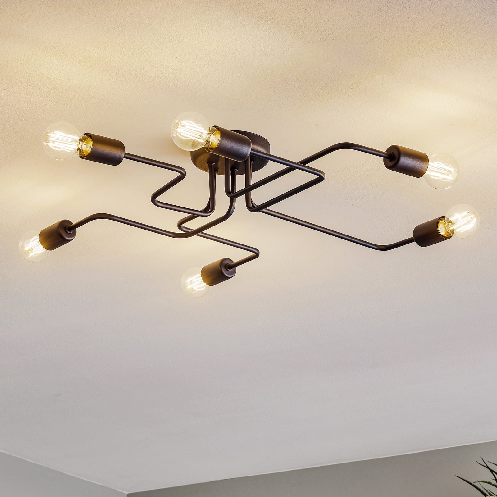 [gebraucht] B-ware Deckenlampe Tube 6-flammig Dimmbar E27 Eisen Schwarz 75x70cm Stilvolle Leuchte