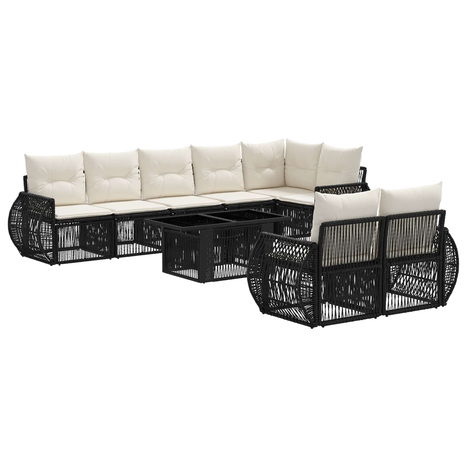 Gartensofa-set 9 Stk. Schwarz Und Cremeweiß Poly-rattan Vidaxl