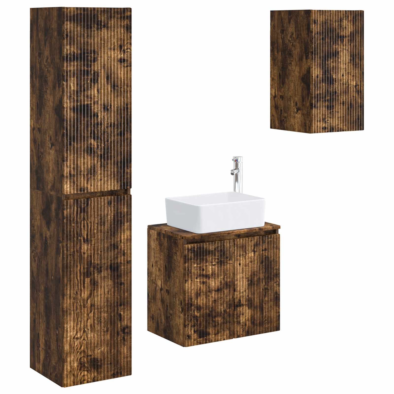 Badezimmermöbel-set 3 Stk. Geräucherte Eiche 33 X 34,5 X 160 Cm Vidaxl