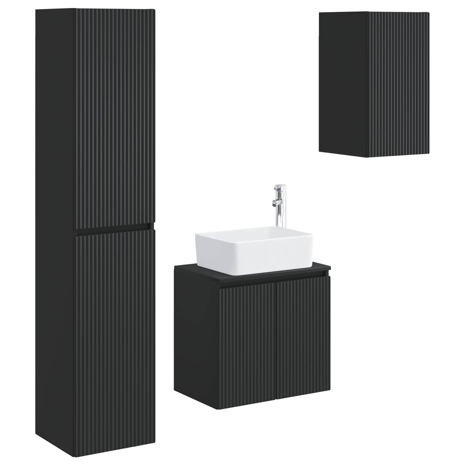 Badezimmermöbel-set 3 Stk. Schwarz 33 X 34,5 X 160 Cm Vidaxl