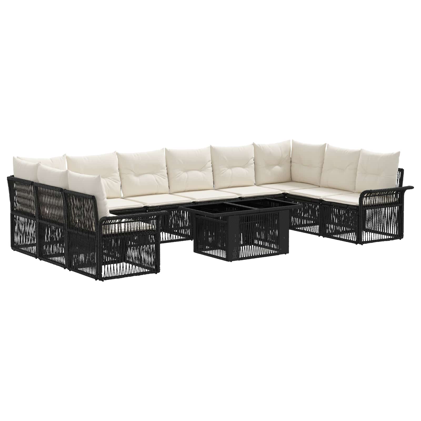 Gartensofa-set 11 Stk. Schwarz Und Cremeweiß Poly-rattan Vidaxl