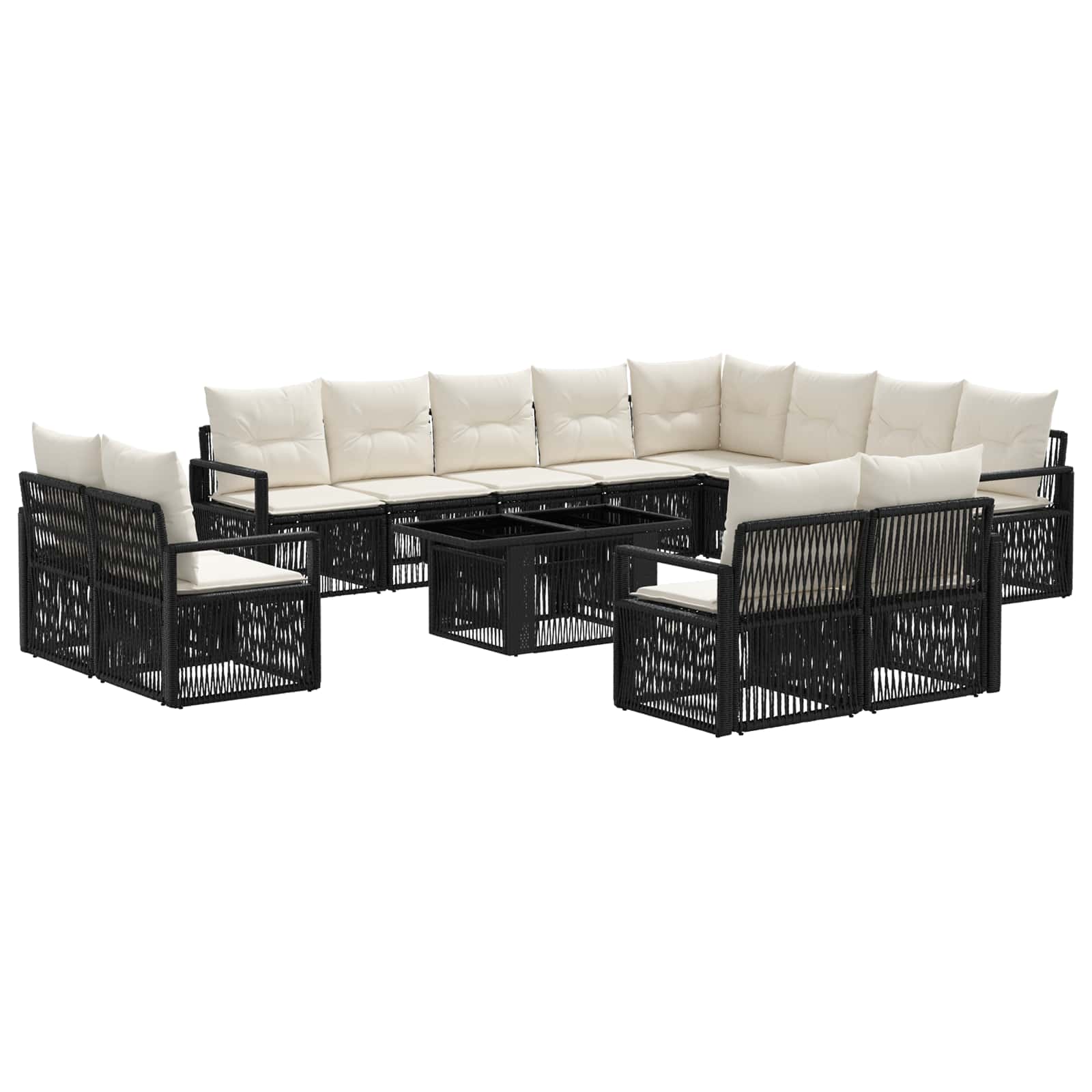 Gartensofa-set 13 Stk. Schwarz Und Cremeweiß Poly-rattan Vidaxl