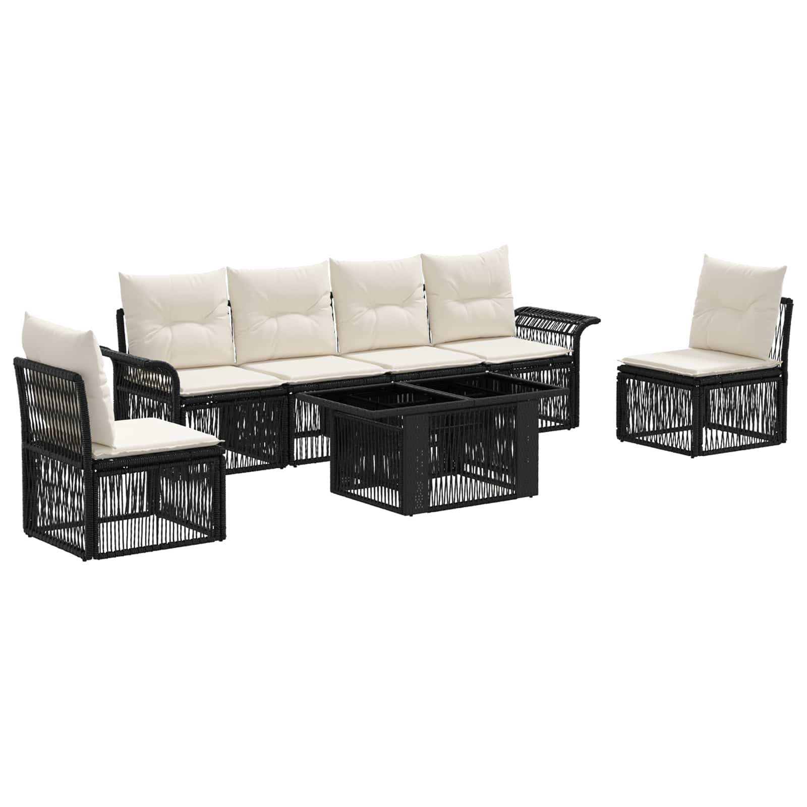 Gartensofa-set 7 Stk. Schwarz Und Cremeweiß Poly-rattan Vidaxl