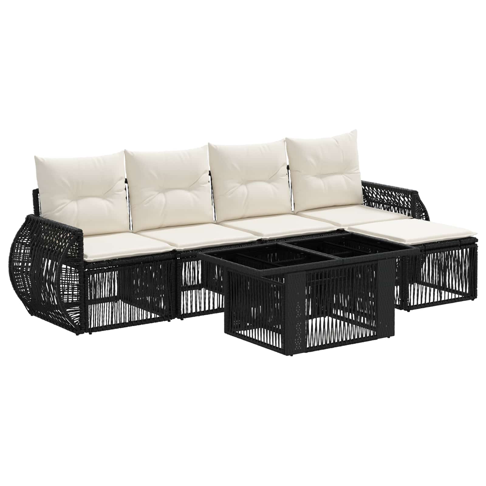 Gartensofa-set 6 Stk. Schwarz Und Cremeweiß Poly-rattan Vidaxl