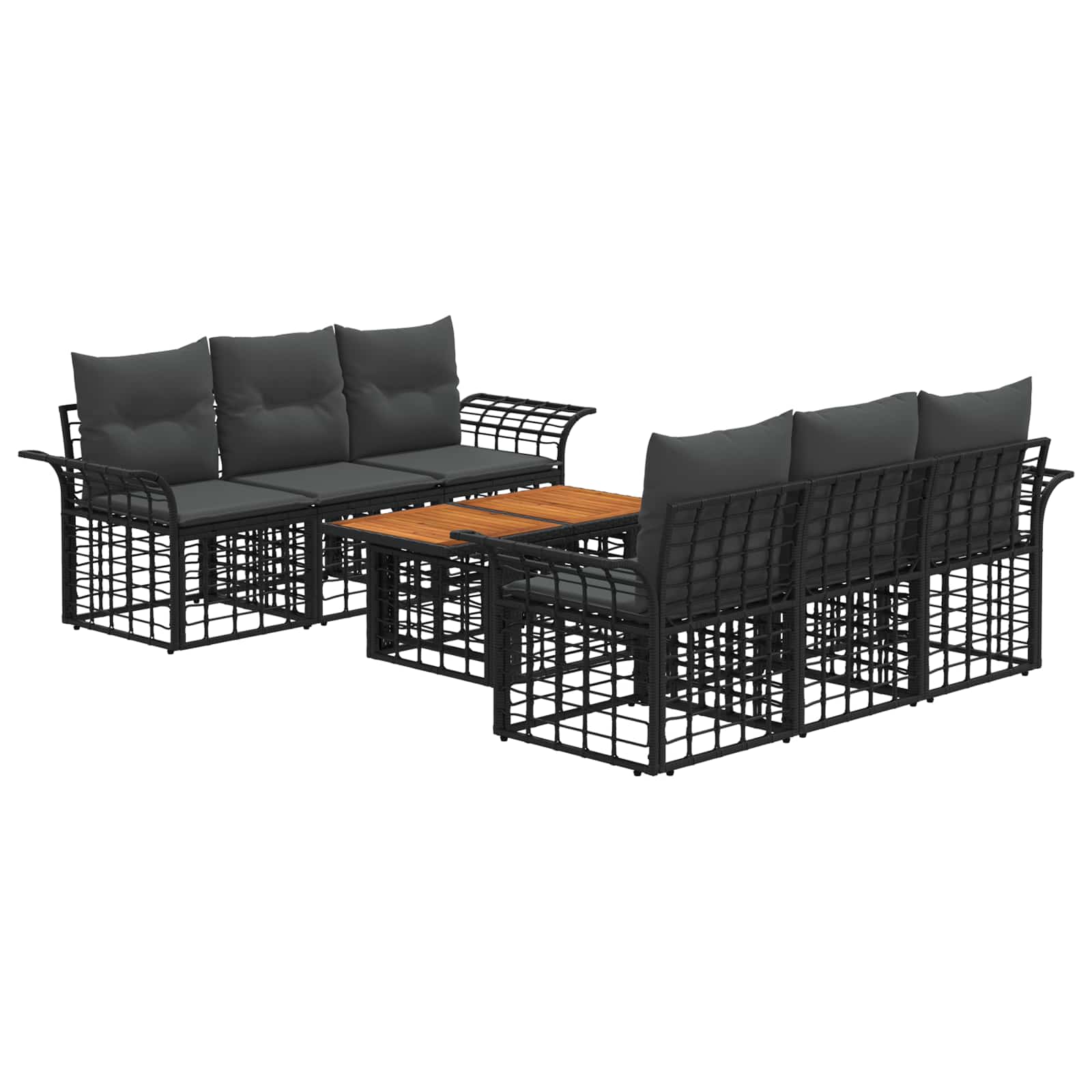 Gartensofa-set 7 Stk. Schwarz Und Dunkelgrau Poly-rattan Vidaxl