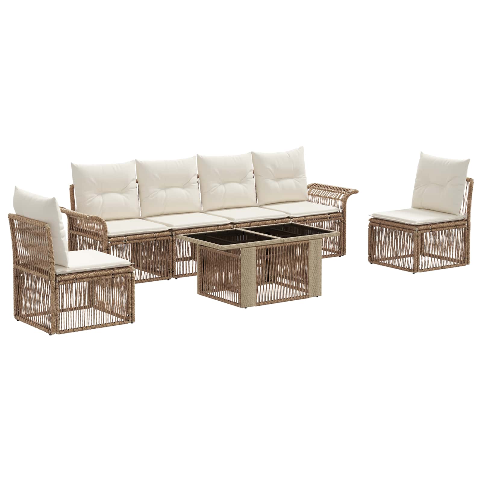 Gartensofa-set 7 Stk. Beige Und Cremeweiß Poly-rattan Vidaxl