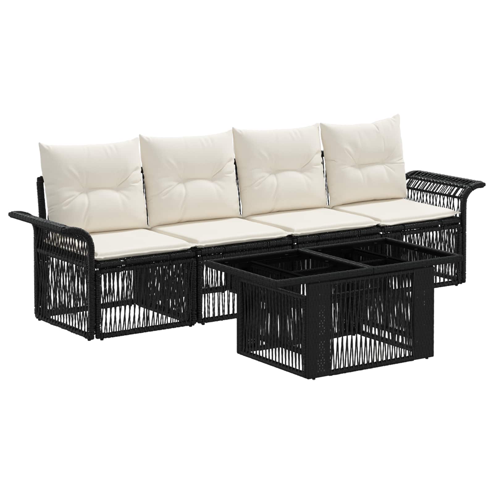 Gartensofa-set 5 Stk. Schwarz Und Cremeweiß Poly-rattan Vidaxl