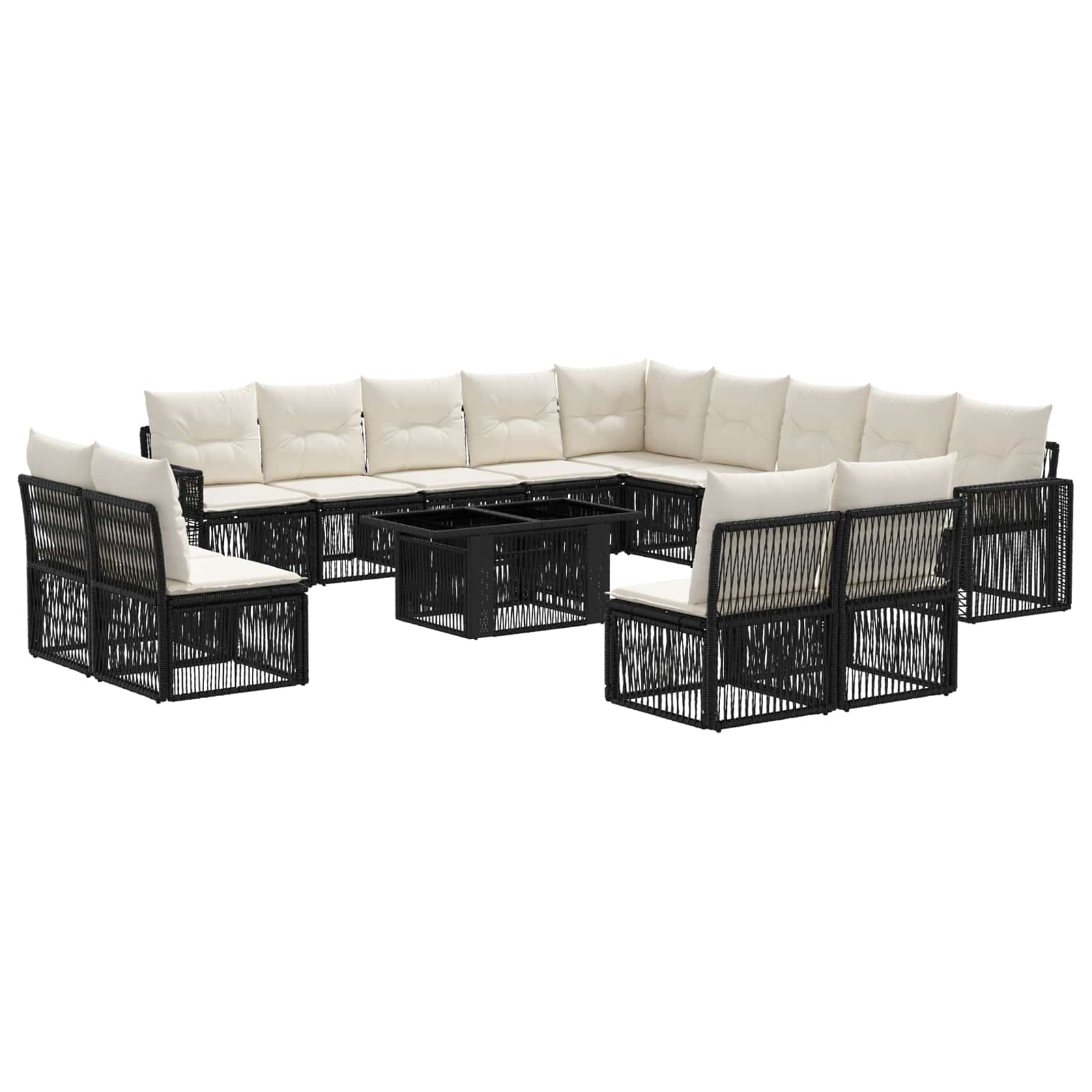 Gartensofa-set 14 Stk. Schwarz Und Cremeweiß Poly-rattan Vidaxl