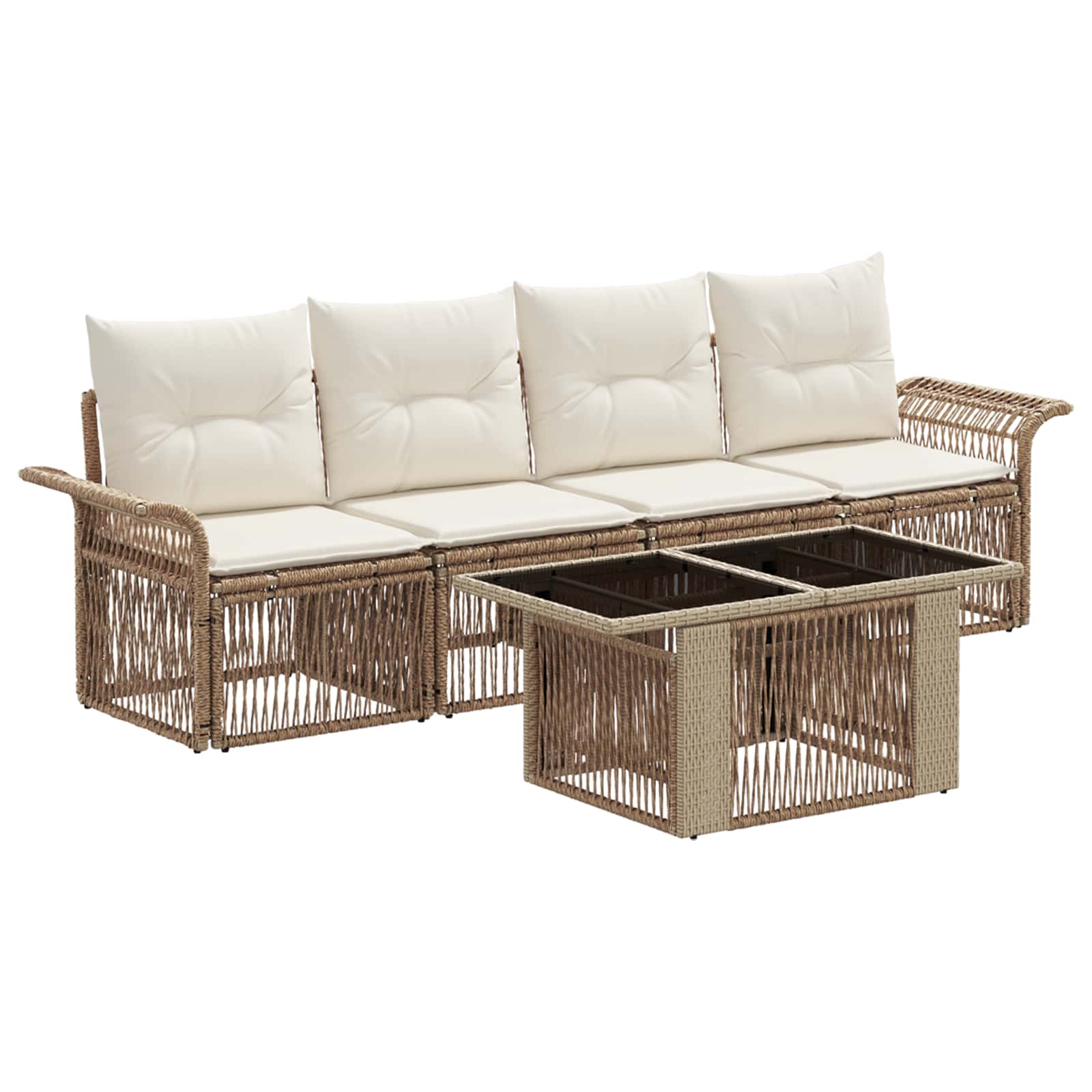 Gartensofa-set 5 Stk. Beige Und Cremeweiß Poly-rattan Vidaxl