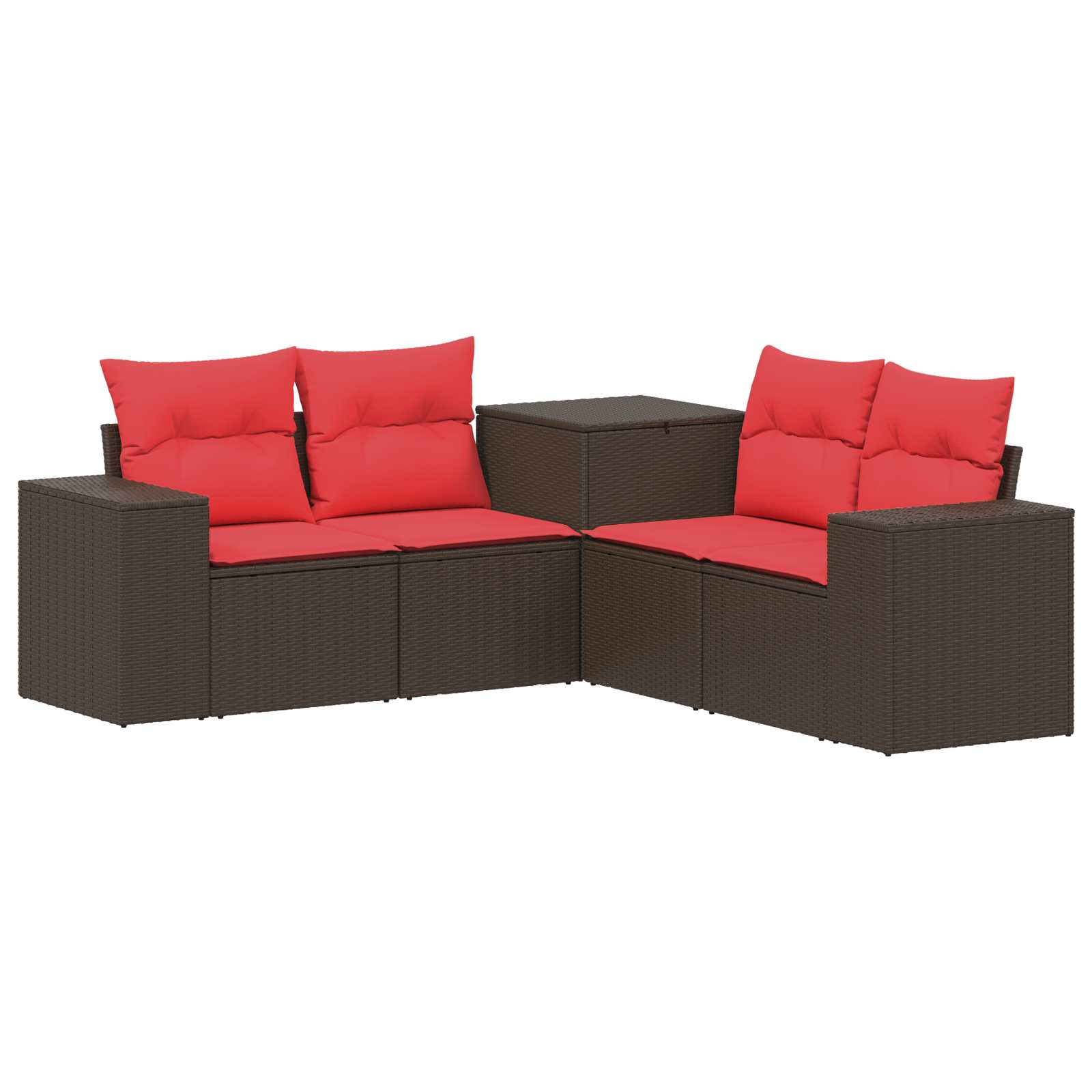 Sofa Set 5 Stk. Braun Und Rot Polyrattan Und Stahl Vidaxl