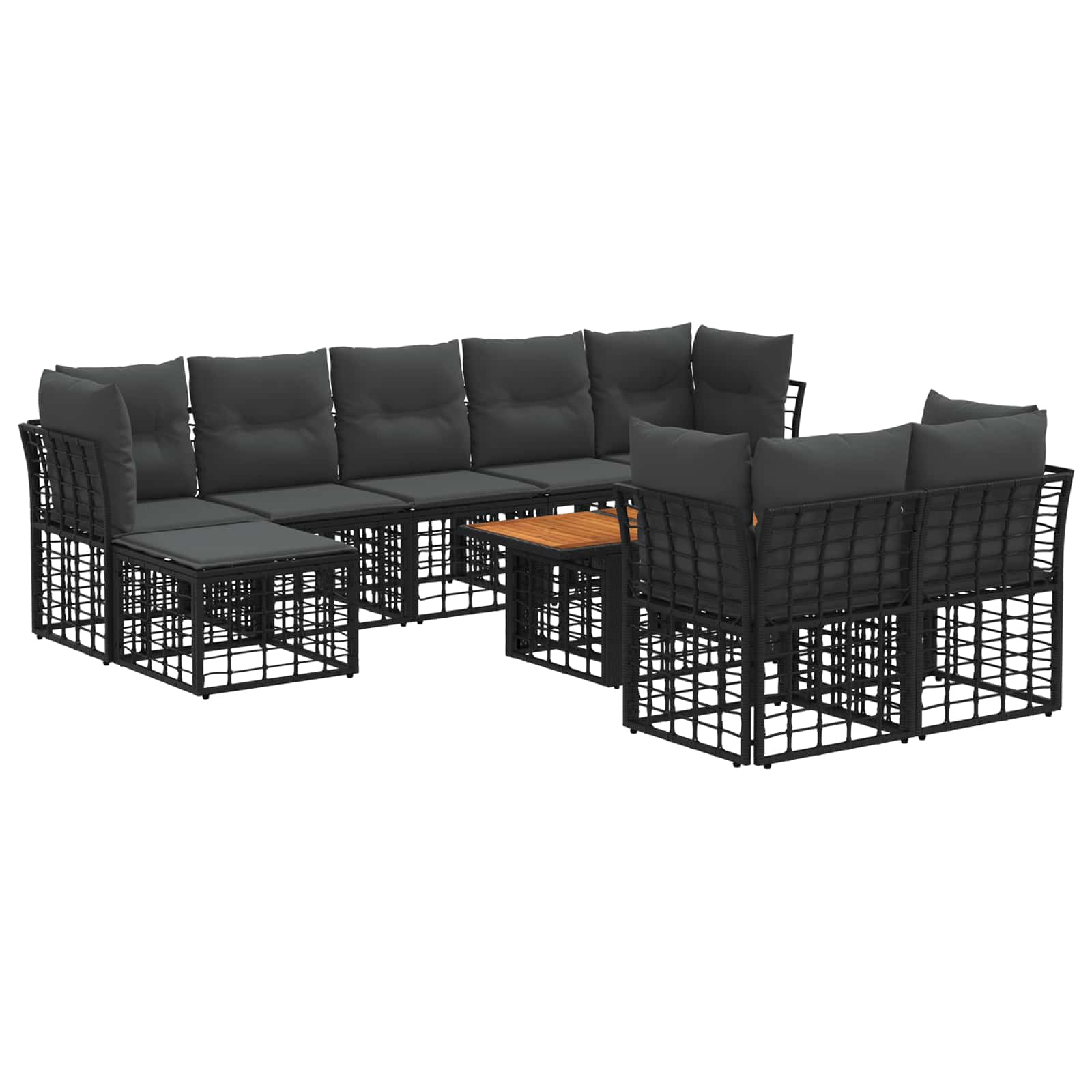 Gartensofa-set 10 Stk. Schwarz Und Dunkelgrau Poly-rattan Vidaxl