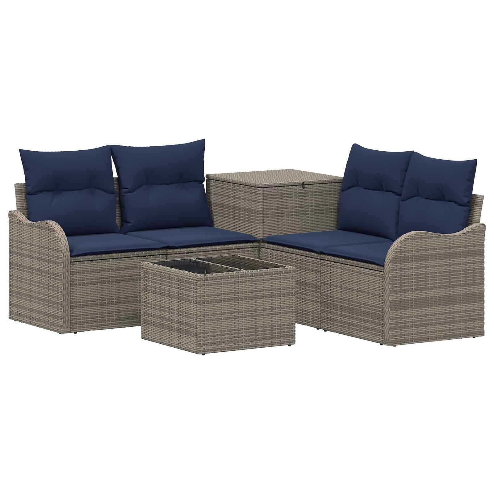 Sofa Set 6 Stk. Grau Und Marineblau Polyrattan Und Stahl Vidaxl