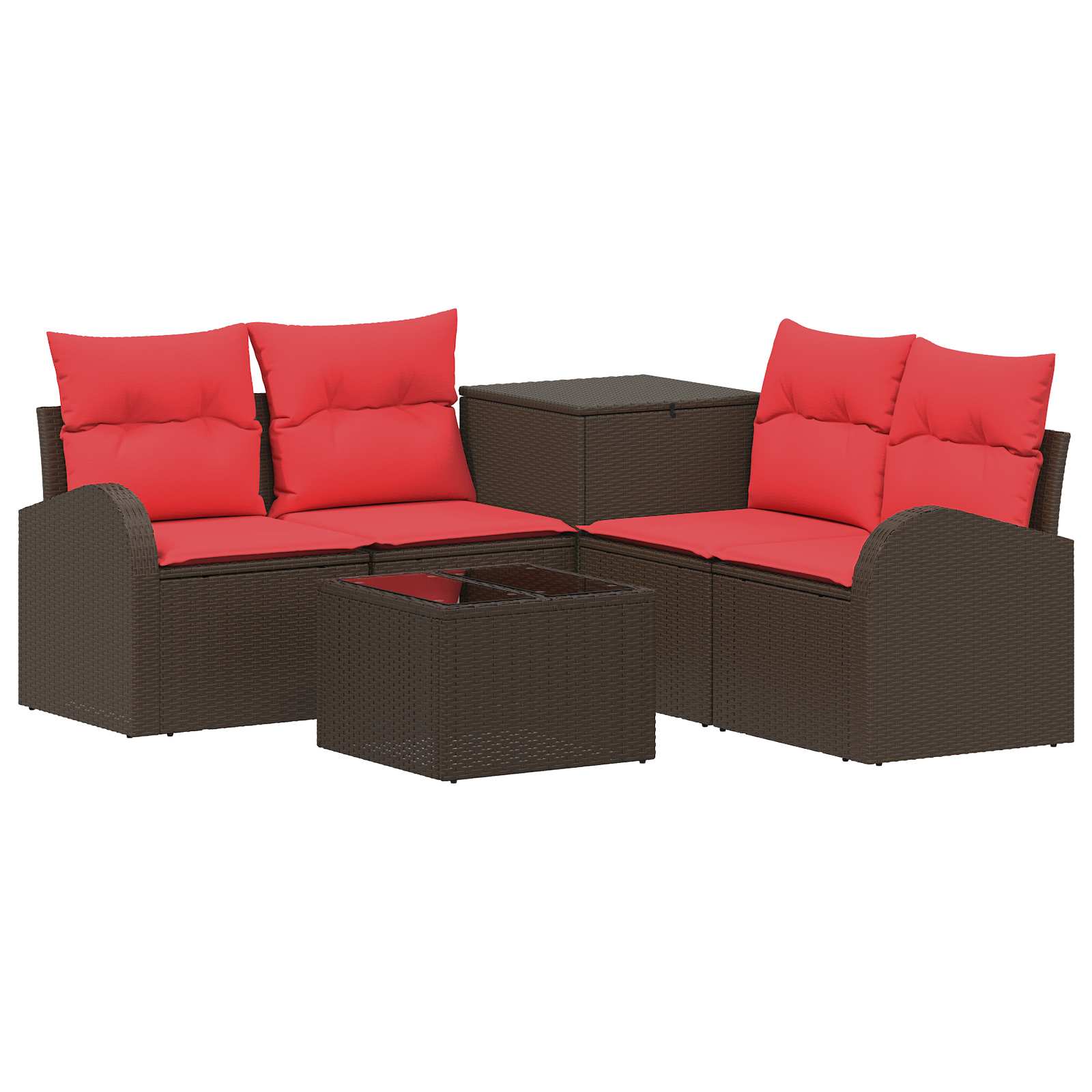 Sofa Set 6 Stk. Braun Und Rot Polyrattan Und Stahl Vidaxl