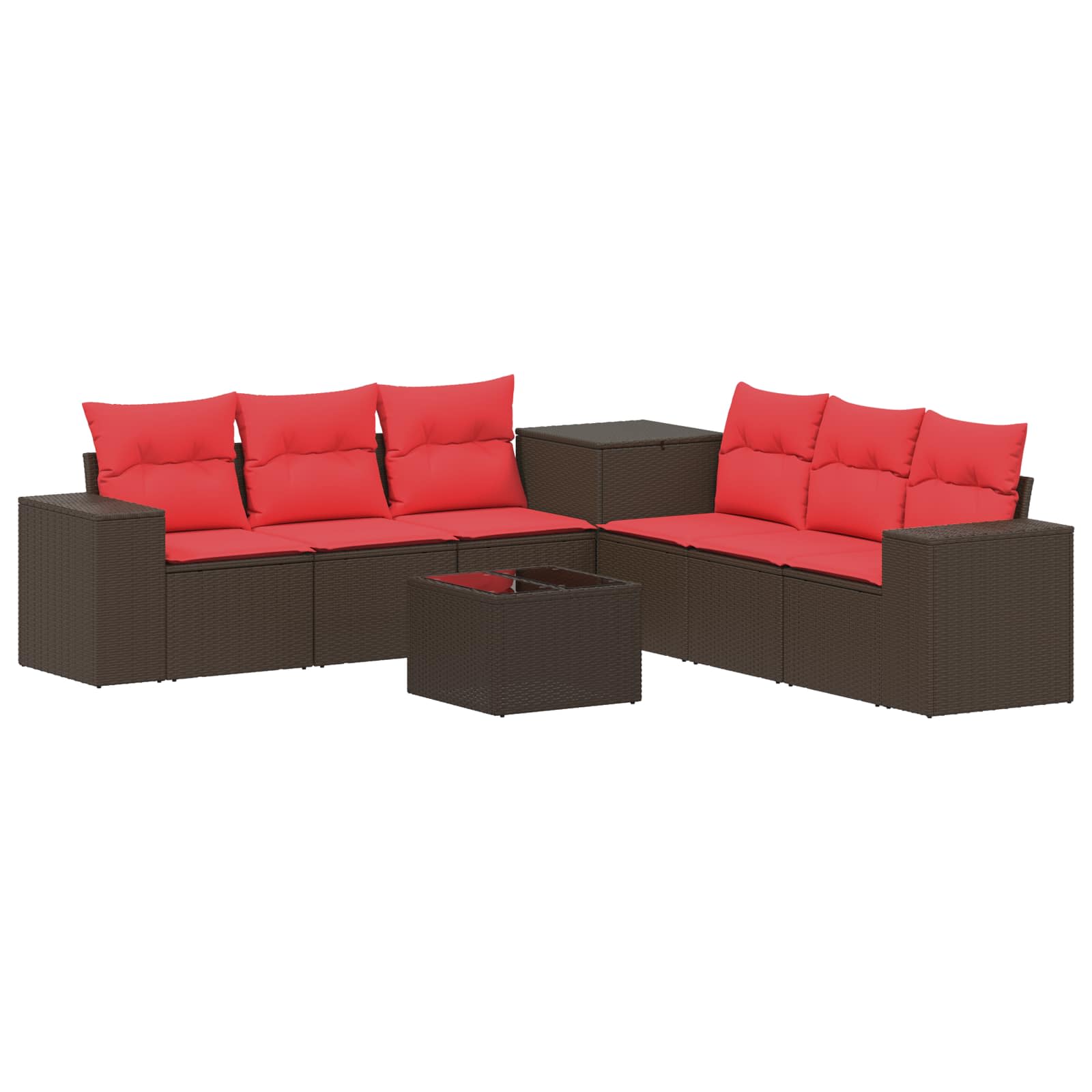 Sofa Set 8 Stk. Braun Und Rot Polyrattan Und Stahl Vidaxl