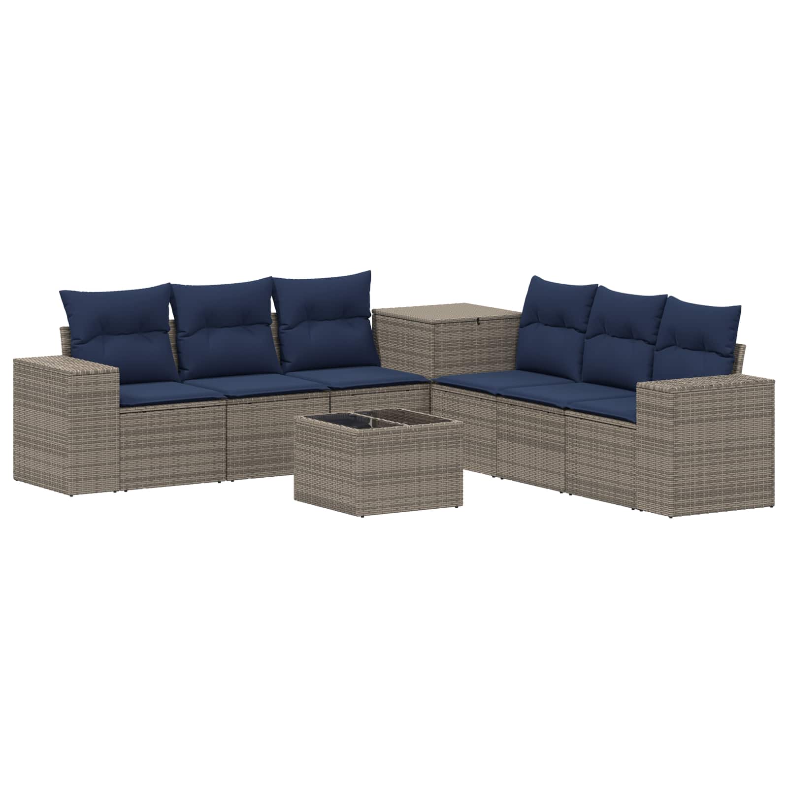 Sofa Set 8 Stk. Grau Und Marineblau Polyrattan Und Stahl Vidaxl