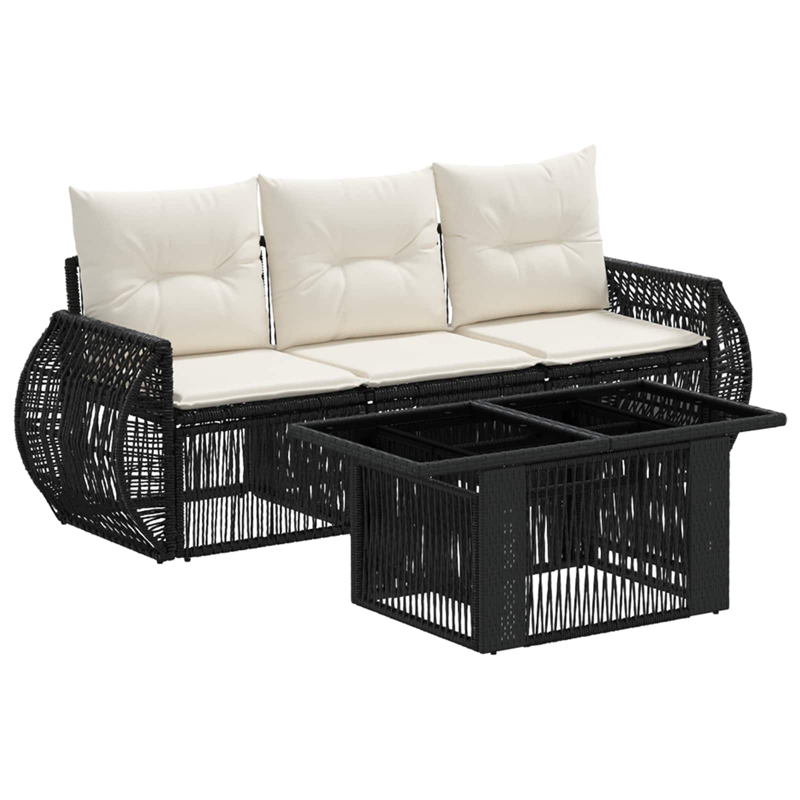 Gartensofa-set 4 Stk. Schwarz Und Cremeweiß Poly-rattan Vidaxl