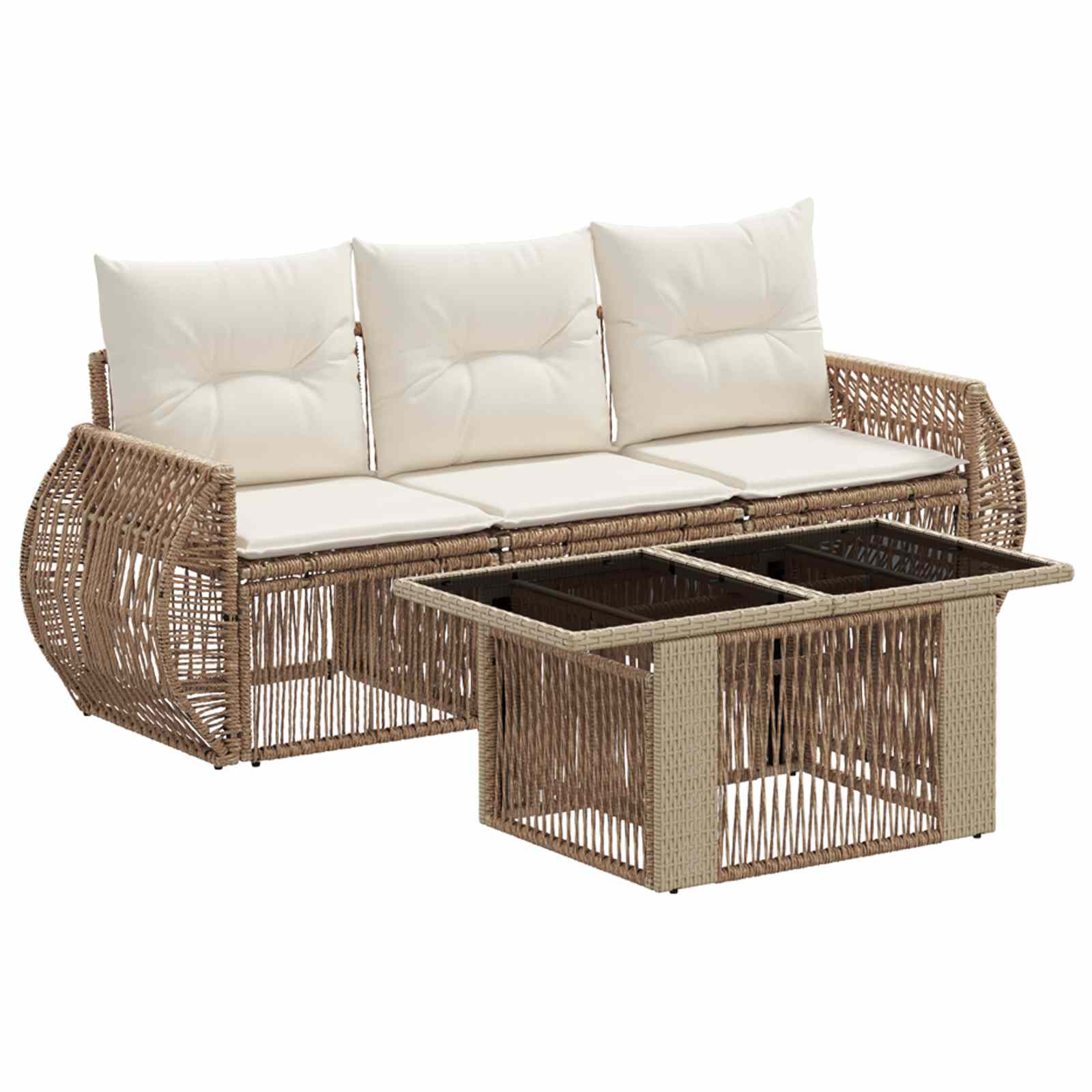 Gartensofa-set 4 Stk. Beige Und Cremeweiß Poly-rattan Vidaxl