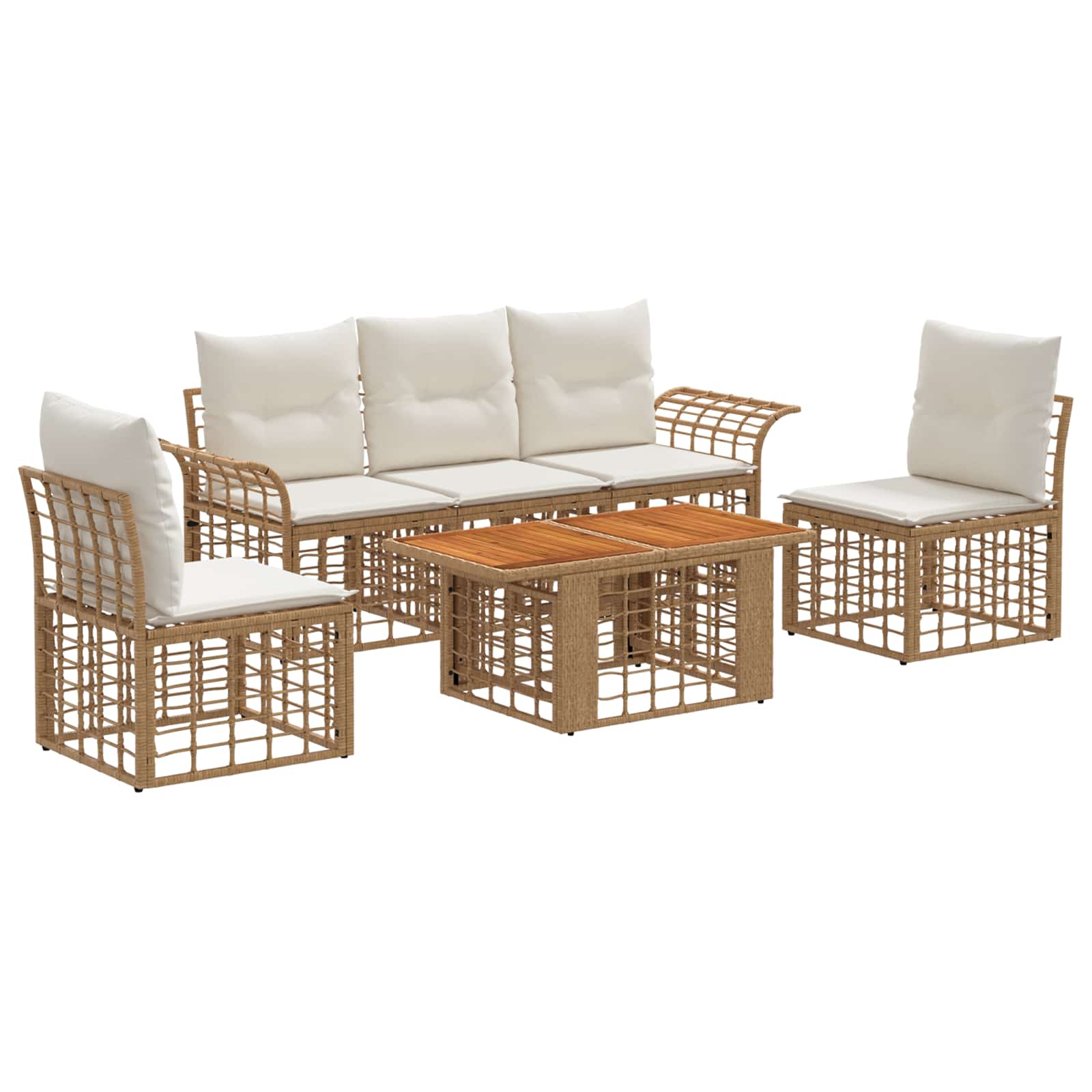 Gartensofa-set 6 Stk. Natürlich Und Cremweiß Poly-rattan Vidaxl