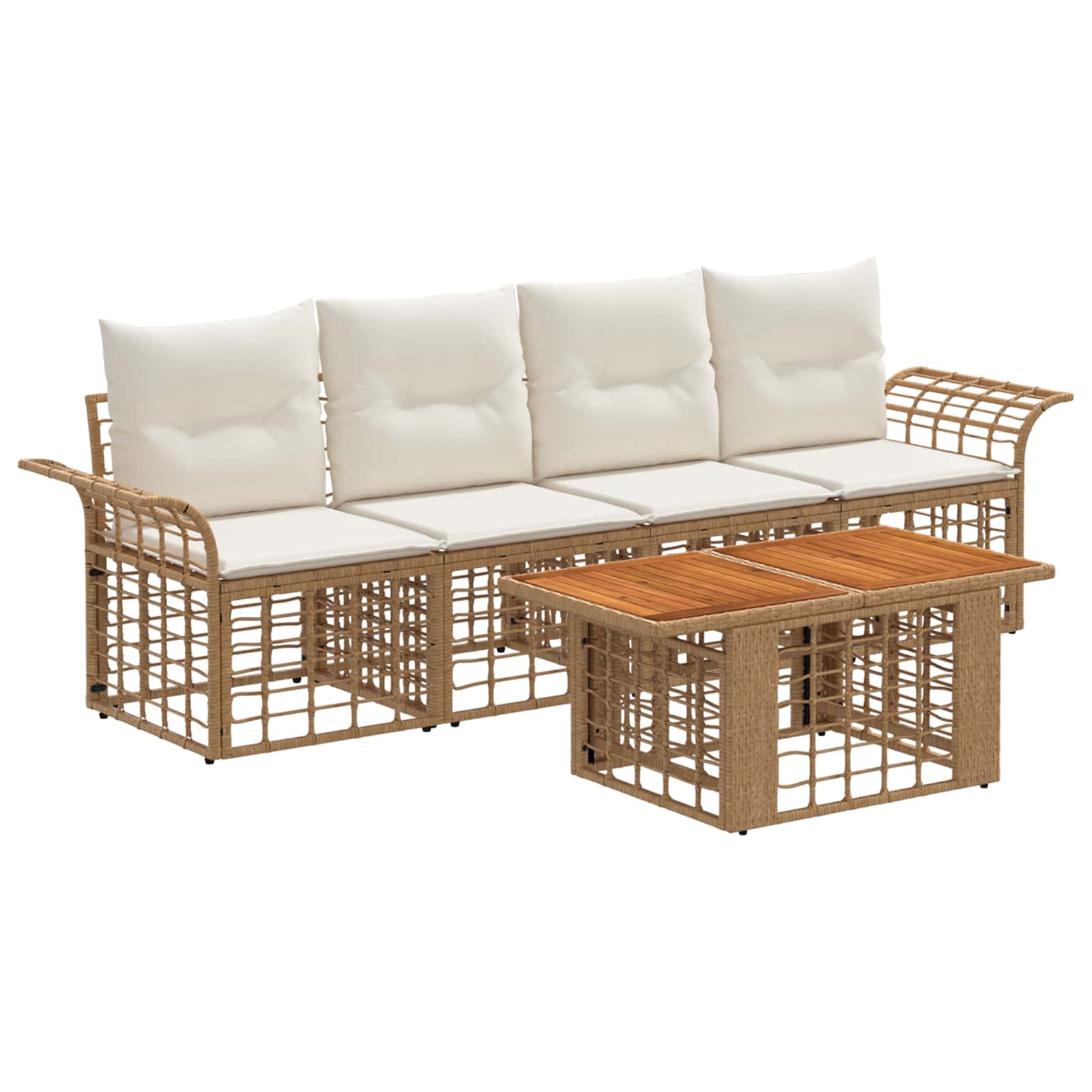 Gartensofa-set 5 Stk. Natürlich Und Cremweiß Poly-rattan Vidaxl