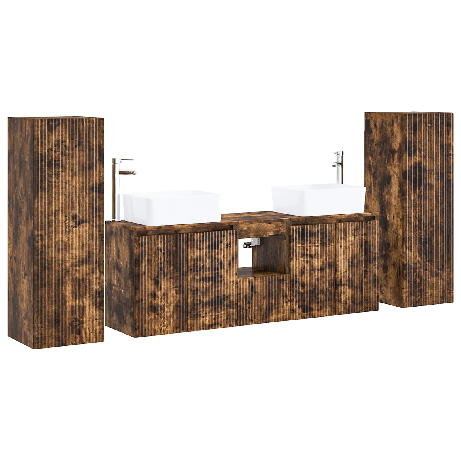 Badezimmermöbel-set 5 Stk. Geräucherte Eiche 33 X 34,5 X 100 Cm Vidaxl