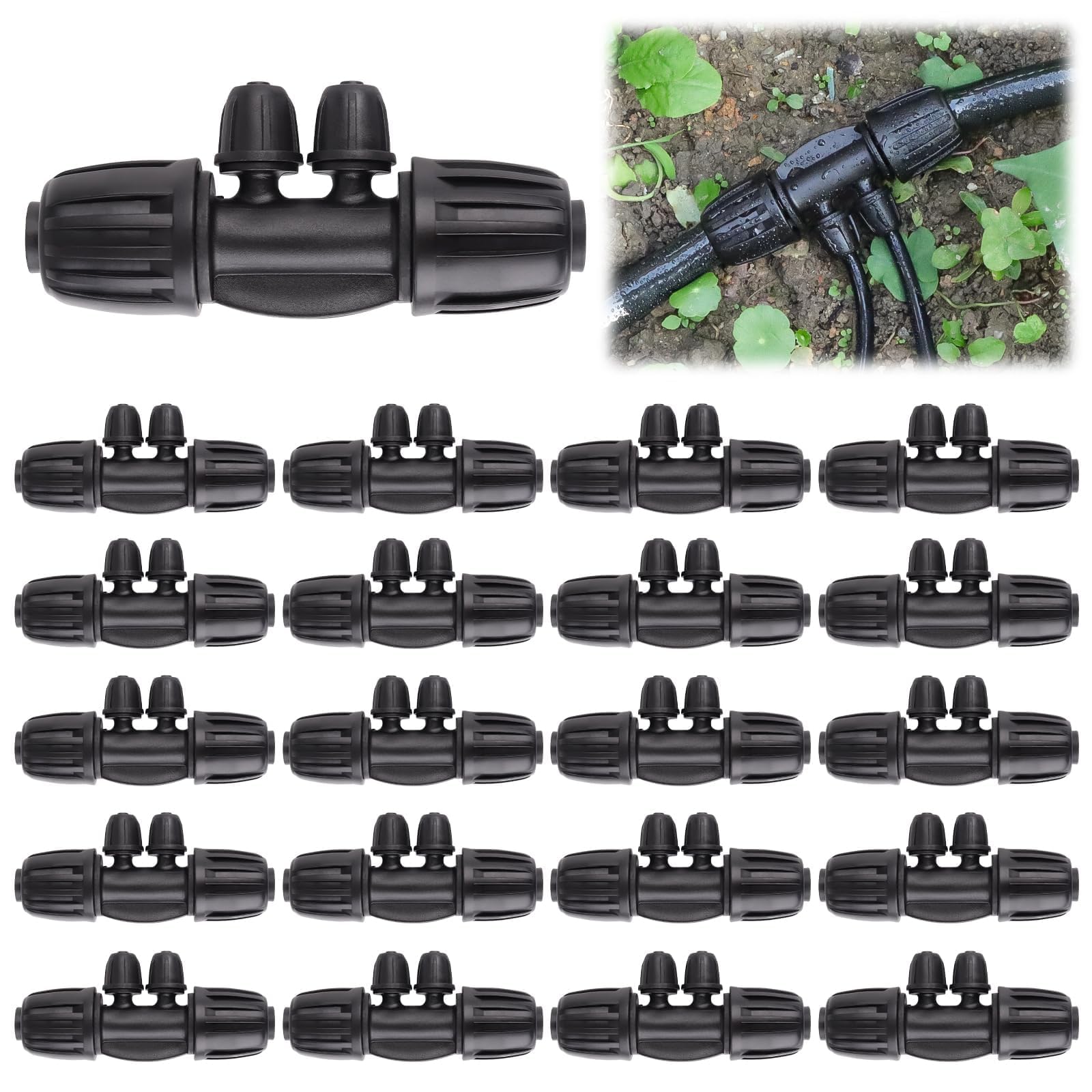 20 T-stücke Mit Verriegelungsspitzen, 1/2 Zoll Bis 1/4 Zoll (12/16 Mm, 4/7 Mm) Fittings Zur Verriegelung Von Bewässerungsrohrkomponenten.