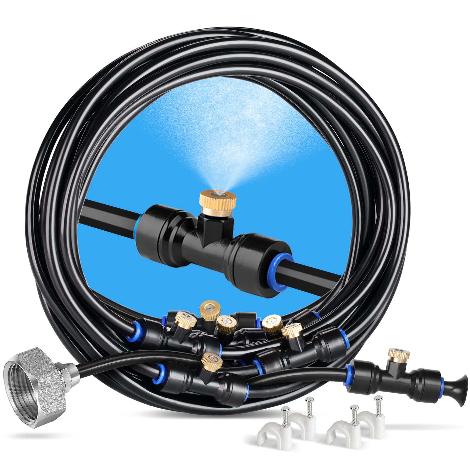 Sprühkühlsystem, 8 Meter (26 Fuß) Sprühschlauch + 7 Messing-sprühdüsen + Messingadapter (3/4 Zoll)