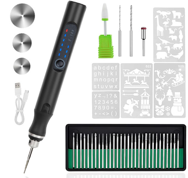 Elektrischer Gravierstift Mit 37 Schlitzen, Kabellose, Per Usb Aufladbare Graviermaschine, Tragbare Rotationsgraviermaschine Für Heimwerker, Schwarz.