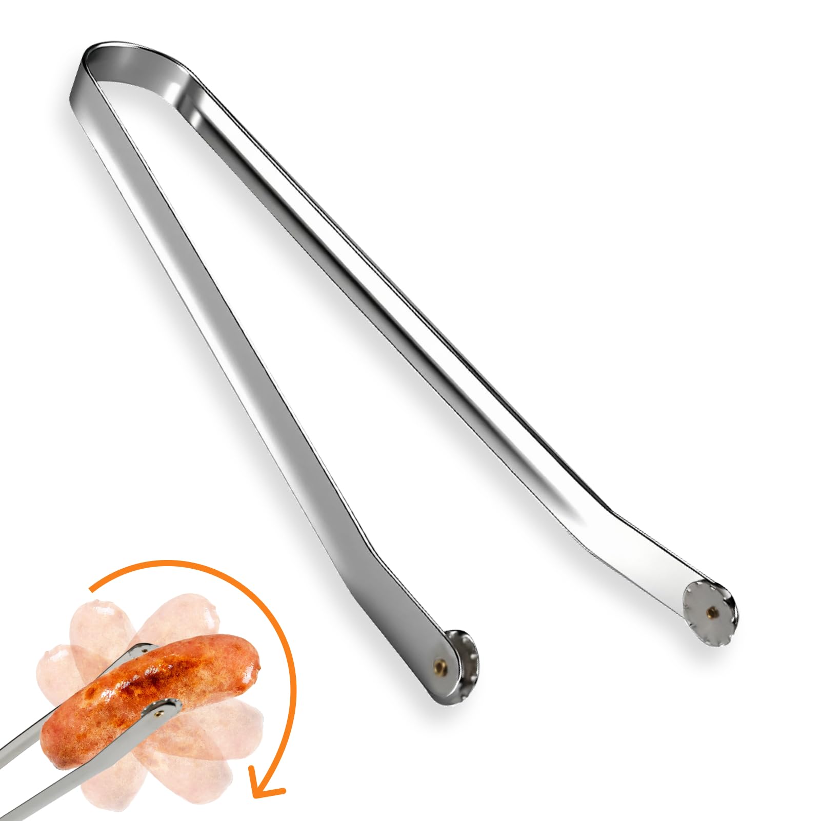 Grillzange Aus Edelstahl Mit Rollen, 36 Cm, Stabiler Griff Wurstzange Aus Edelstahl Mit Rollen