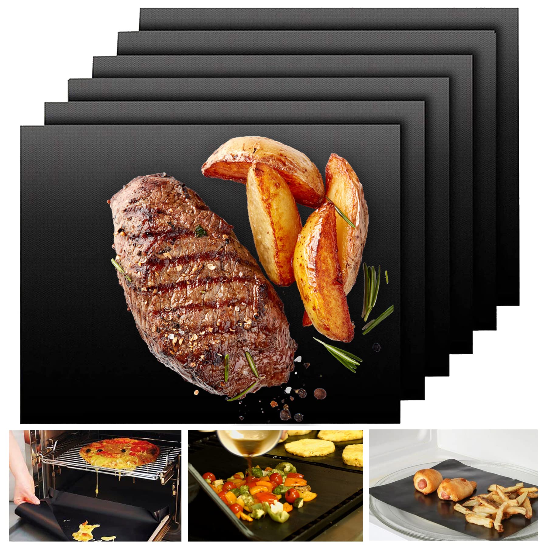 Grillmatten-set Für Den Außenbereich (6-teilig) Hitzebeständig, Leicht Zu Reinigen, Grillzubehör Geeignet Für Steaks, Hähnchen Und Gemüse
