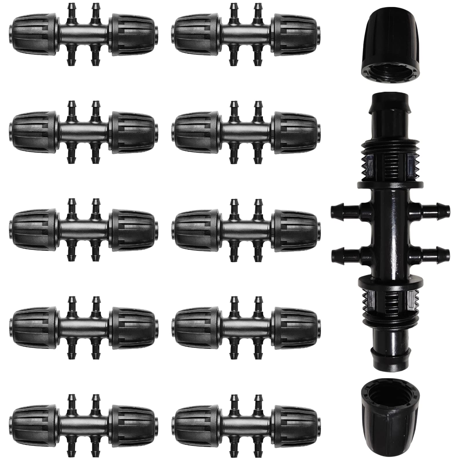 Packung Mit 10 T-stücken Mit Widerhaken Für Gartenschläuche, 1/2 Zoll Bis 1/4 Zoll Bewässerungszubehör, 6-fach (schwarz)