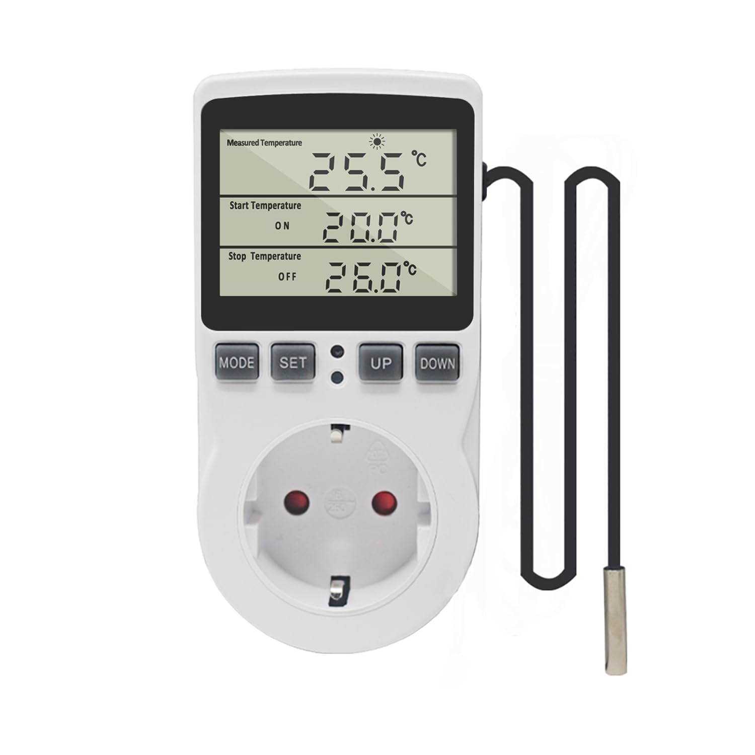 220v-steckdosen-digitalthermostat Mit Sonde, Lcd-temperaturregler Für Kühlschrank, Brutkasten, Gewächshaus Und Ventilator.