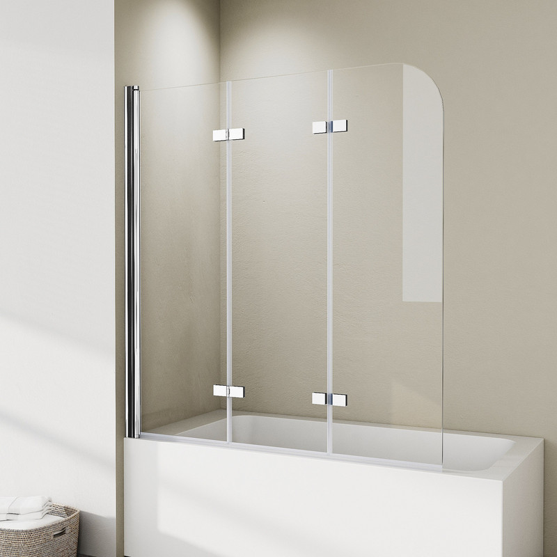 Duschwand Für Badewanne 3-teilig 130x140cm Badewannenaufsatz Duschtrennwand Für Badewanne Duschwand Badewanne Faltwand Duschabtrennung Badewanne, 6mm Esg Glas