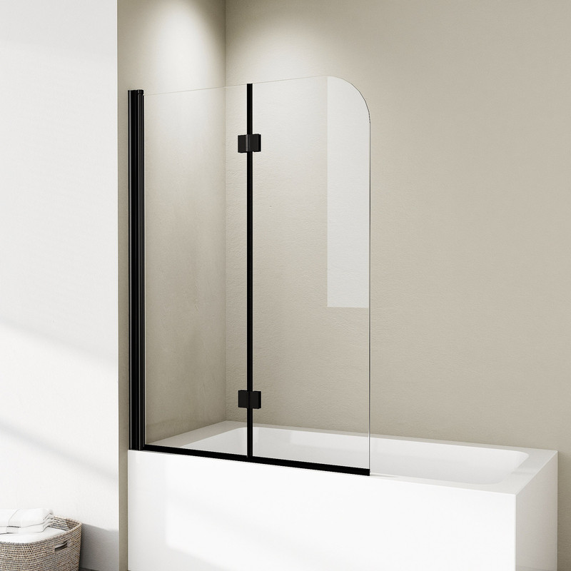 Duschwand Für Badewanne 2-teilig 120x140cm Schwarz Badewannenaufsatz Duschtrennwand Für Badewanne Duschwand Badewanne Faltwand Duschabtrennung Badewanne, 6mm Nano Esg Glas
