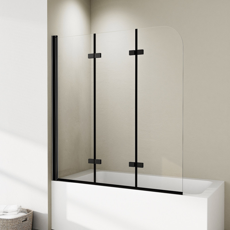 Duschwand Für Badewanne 3-teilig 140x140cm Schwarz Badewannenaufsatz Duschtrennwand Für Badewanne Duschwand Badewanne Faltwand Duschabtrennung Badewanne, 6mm Esg Glas