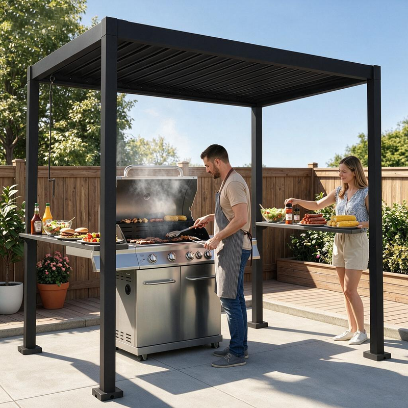 Wdwritti Gartenpavillon 2,4x1,8m Metall Pergola Pavillon Mit Lamellendach Grillpavillon Terrassenüberdachung Für Terrasse, Deck & Garten, Anthrazit