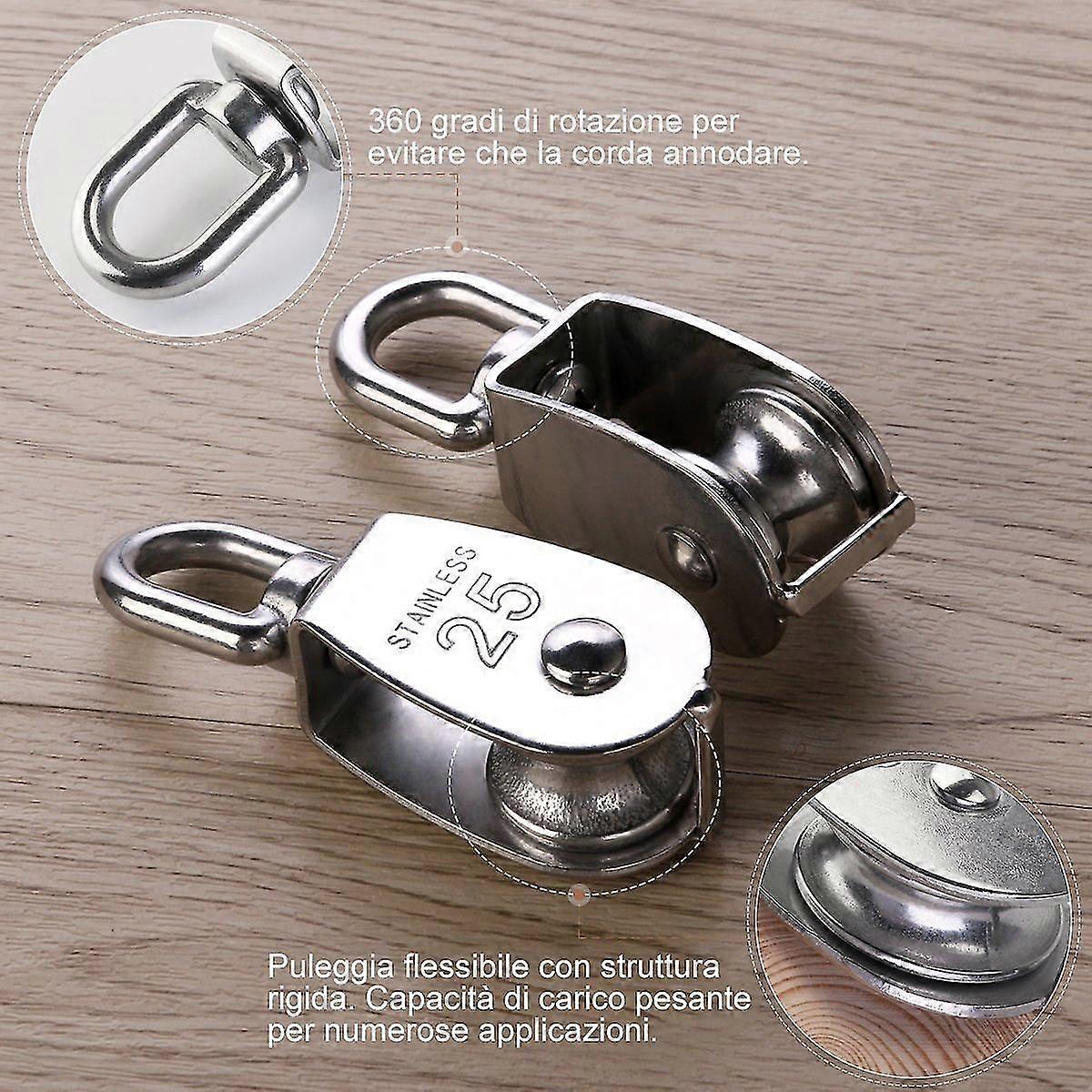2er-pack M25 Einzelrollenblock, Rollenrolle Aus Edelstahl 304, 360 Grad Drehbare Rolle Für Wäscheleinenseile