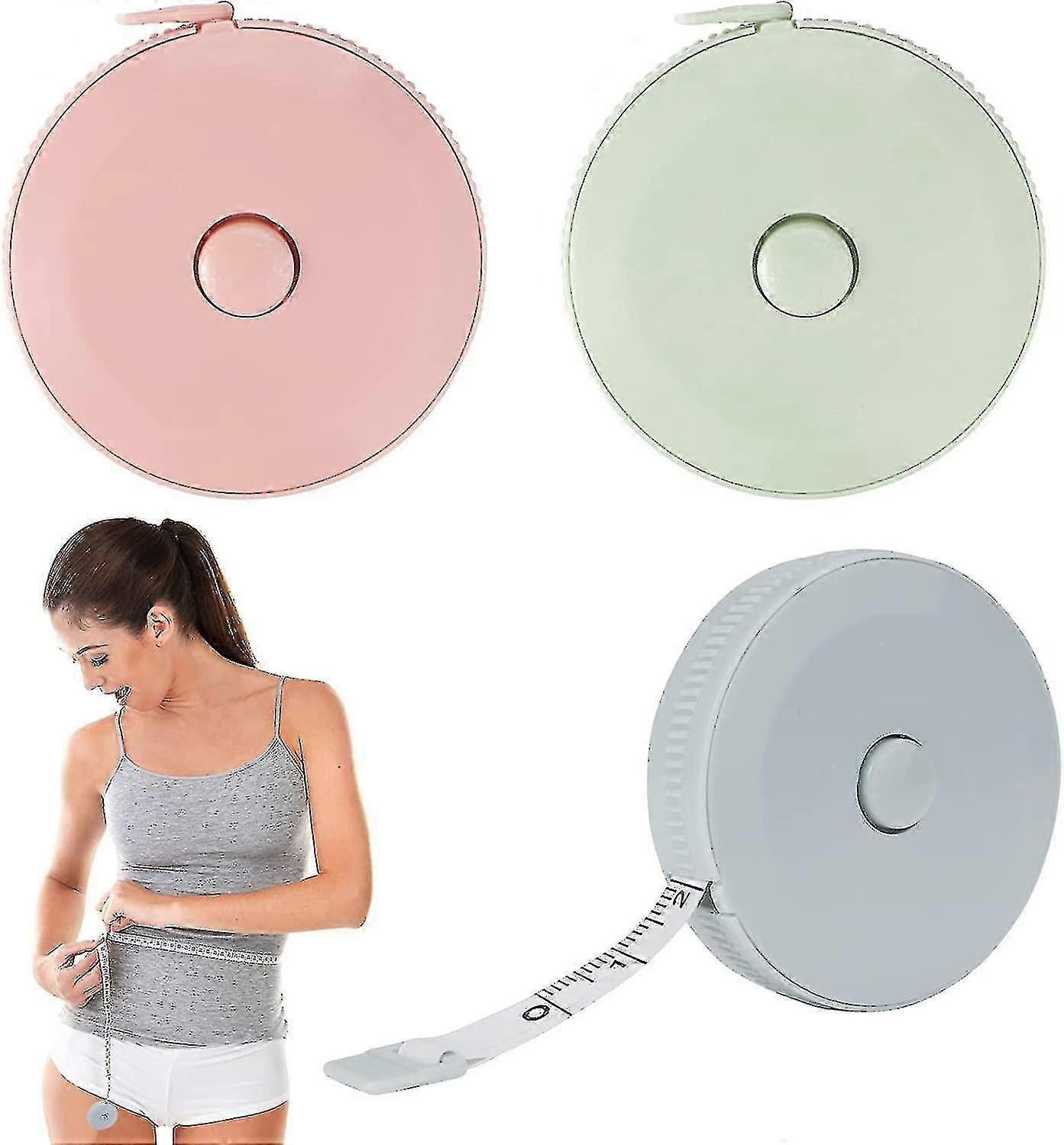Automatisches 1,5 M Rollmaßband, Kunststoffmaßband, Weiches Maßband (blau, Rosa, Grün) (3 Stück)