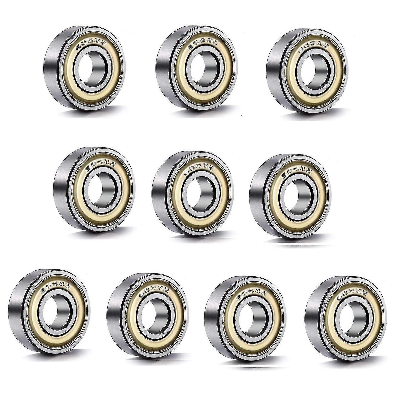 608 Zz Kugellager (10 Stück), Metallene, Doppelt Abgedichtete Miniatur-rillenkugellager Für Skateboards (8x22x7mm)