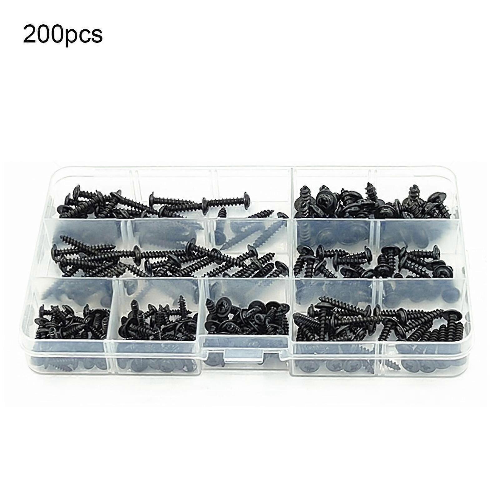 200 Stück M2,9–m4,8 Selbstschneidende, Abriebfeste Schrauben Aus Kohlenstoffstahl, Sortiertes Schwarzes Schraubenset Für Reparaturarbeiten Von Qinhai